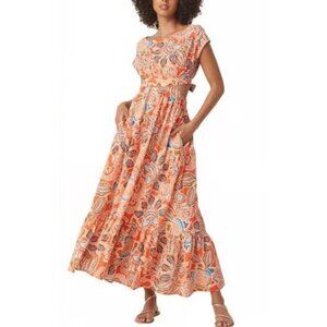 NWT MISA Los Angeles Dana Mae Tangerine Floral Maxi Dress‎ W/ Cut-Outs Size L